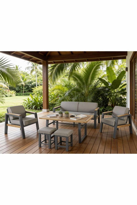Hanah Home Leo Conjunto de Jardín Gris (3+1+1+2) Hanah Home Leo Conjunto de Jardín Gris (3+1+1+2)